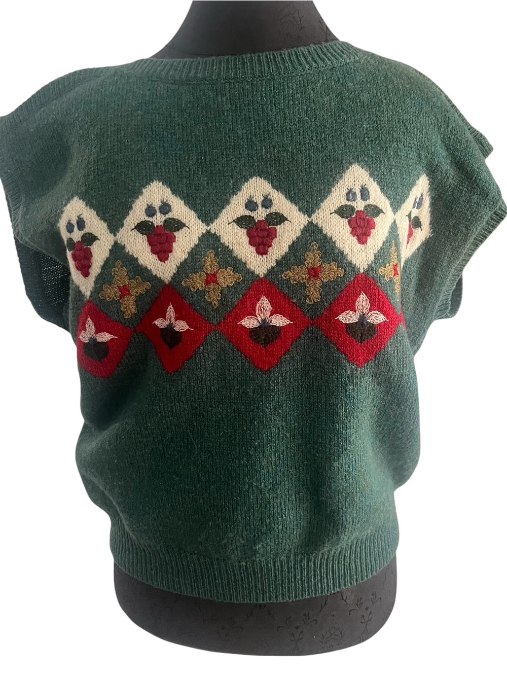 Components Susan Bristol Shetland Wool Vest Fruit Veggies XL 40 Vintage
